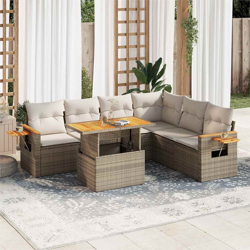 vidaXL 7 Piece Solid Acacia Wood Sofa Set in White/Cream/Beige
