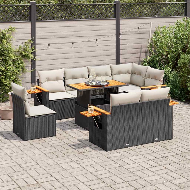 vidaXL 9 Piece Solid Acacia Wood Sofa Set in Black