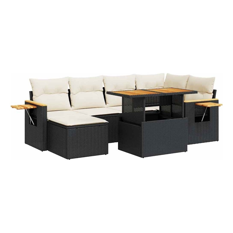 vidaXL 7 Piece Solid Acacia Wood Small Sofa Set in Black/White/Cream