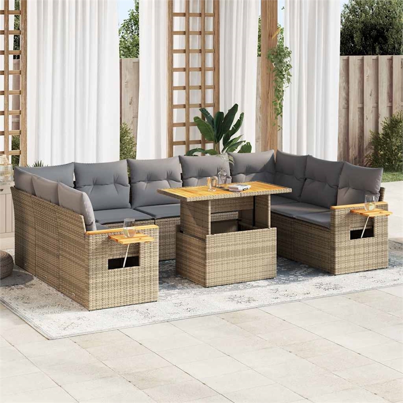 vidaXL 10 Piece Solid Acacia Wood Sofa Set in Gray/Beige