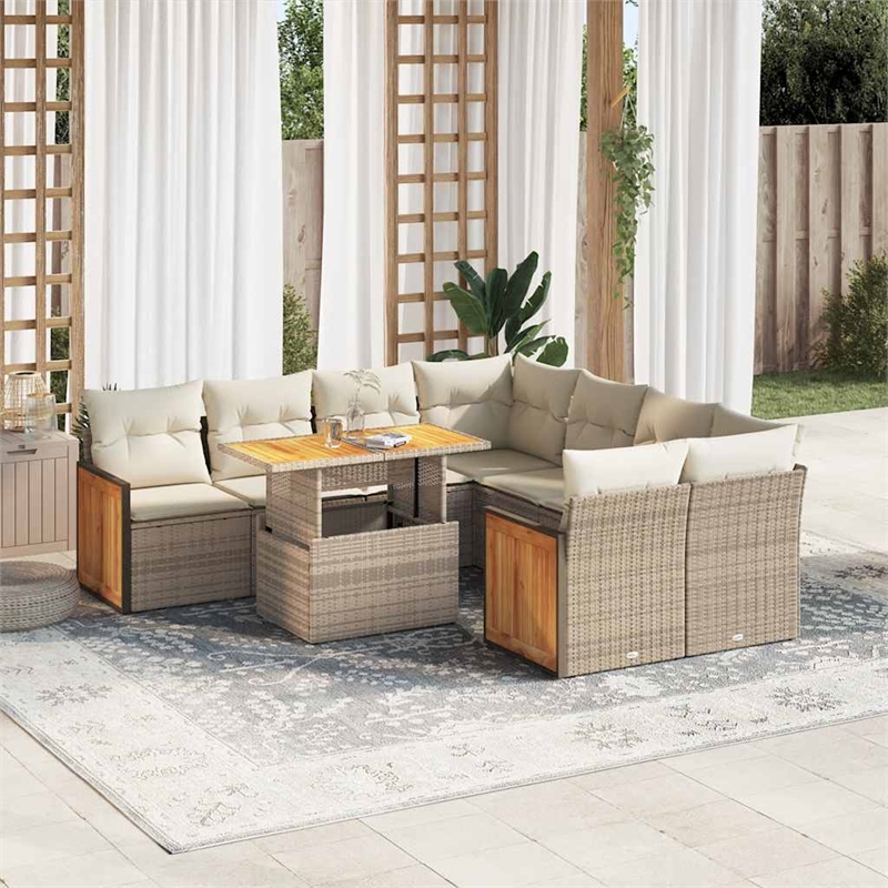 vidaXL 9 Piece Solid Acacia Wood Large Sofa Set in White/Cream/Beige
