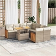 vidaXL 9 Piece Solid Acacia Wood Large Sofa Set in White/Cream/Beige