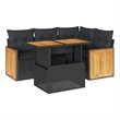 vidaXL 5 Piece Solid Acacia Wood Large Sofa Set w/ Removable Covers in Black