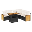 vidaXL 7 Piece Solid Acacia Wood Sofa Set in Black/White/Cream