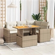 vidaXL 5 Piece Solid Acacia Wood Large Sofa Set in White/Cream/Beige