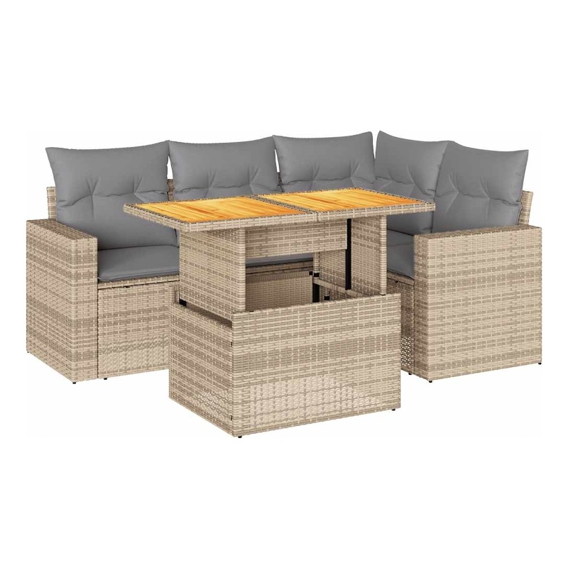 vidaXL 5 Piece Solid Acacia Wood Sofa Set in Gray/Beige