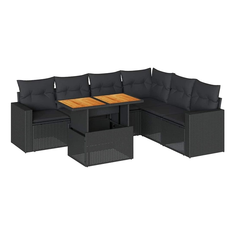 vidaXL 7 Piece Solid Acacia Wood Sofa Set in Black