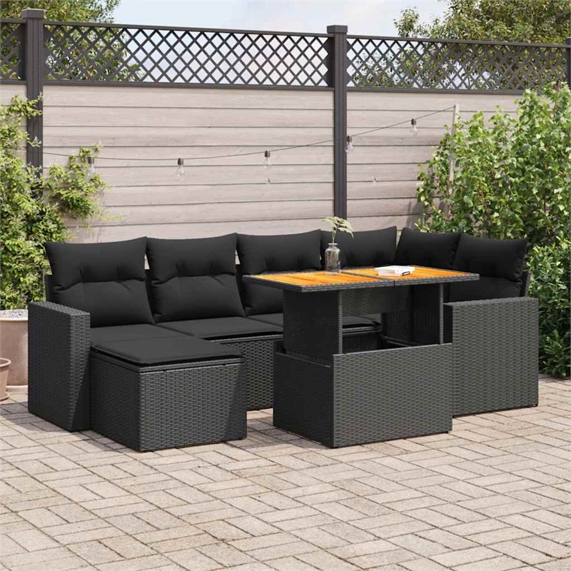 vidaXL 7 Piece Solid Acacia Wood Sofa Set in Black