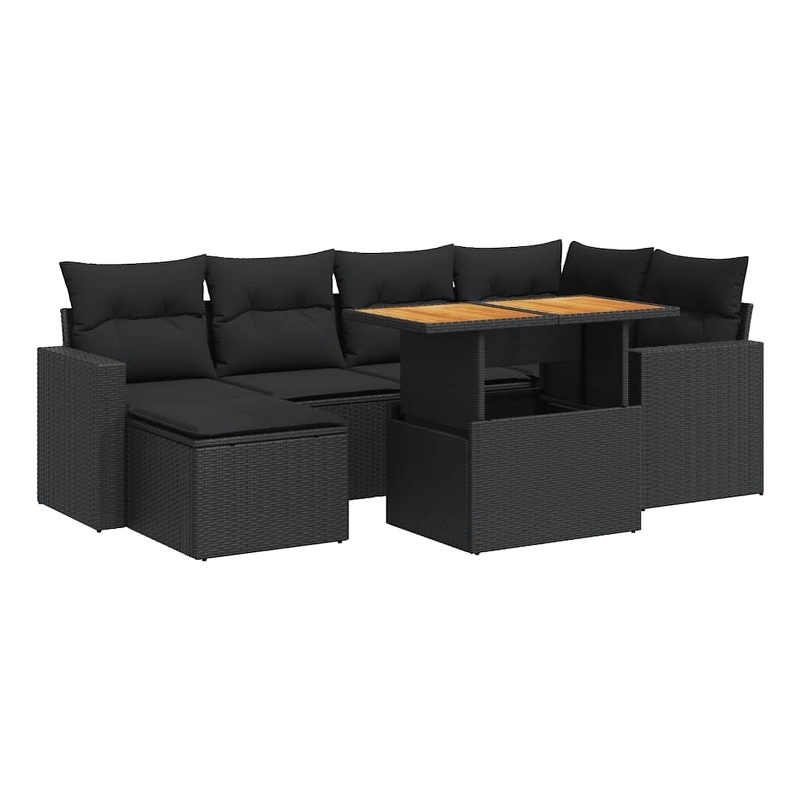 vidaXL 7 Piece Solid Acacia Wood Sofa Set in Black