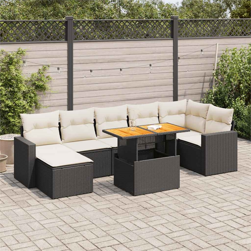 vidaXL 8 Piece Solid Acacia Wood Sofa Set in Black/White/Cream