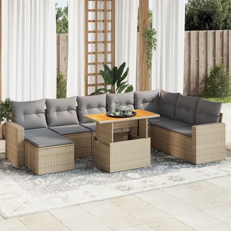 vidaXL 9 Piece Solid Acacia Wood Sofa Set in Gray/Beige