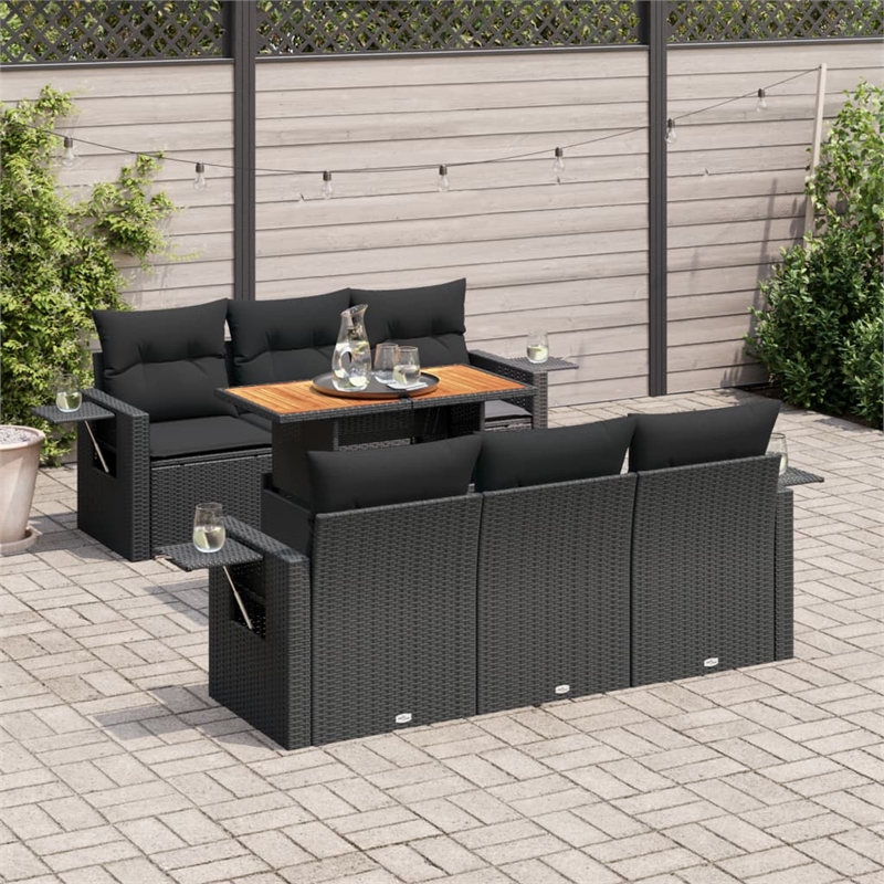 vidaXL 7 Piece Solid Acacia Wood Medium Sofa Set in Black