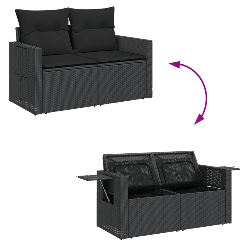 vidaXL 7 Piece Solid Acacia Wood Medium Sofa Set in Black
