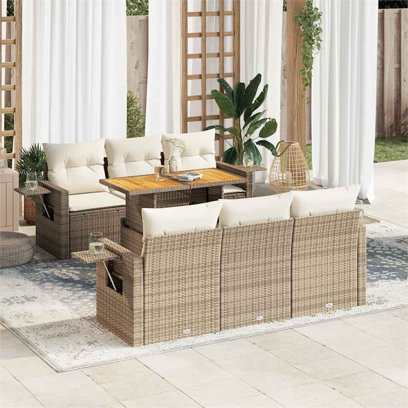 vidaXL 7 Piece Solid Acacia Wood Sofa Set in White/Cream/Beige