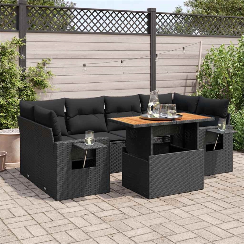 vidaXL 7 Piece Solid Acacia Wood Sofa Set in Black