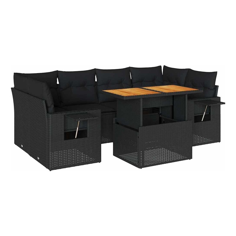 vidaXL 7 Piece Solid Acacia Wood Sofa Set in Black