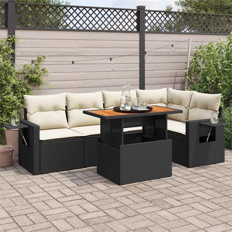 vidaXL 6 Piece Solid Acacia Wood Sofa Set in Black/White/Cream