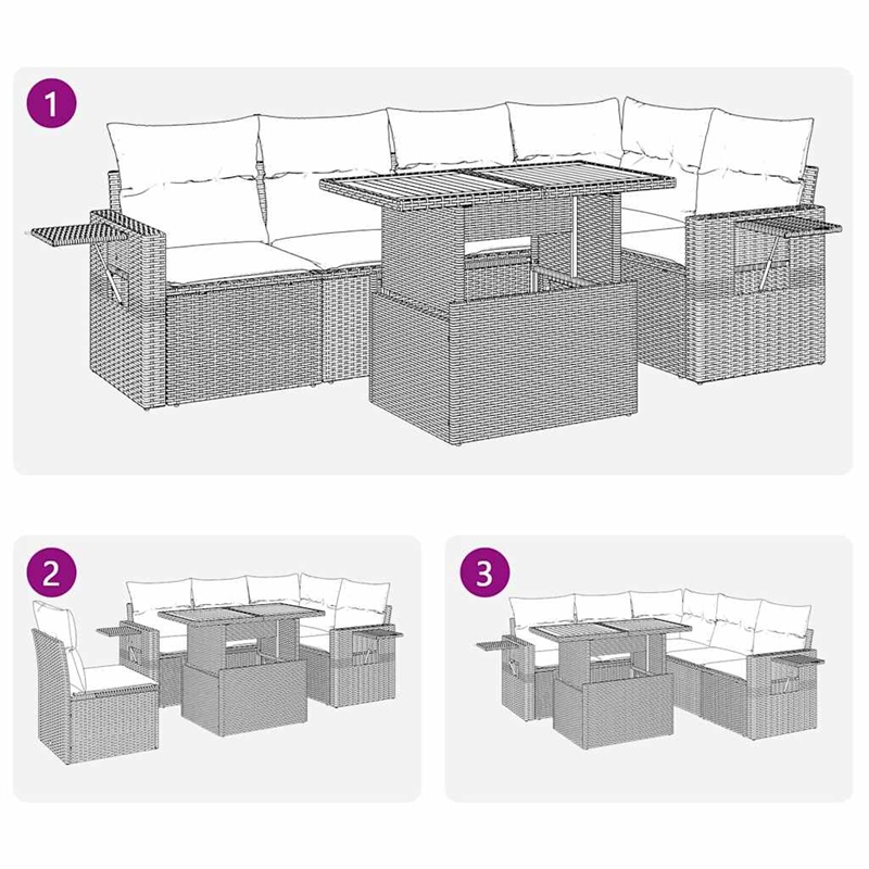 vidaXL 6 Piece Solid Acacia Wood Sofa Set in Black/White/Cream