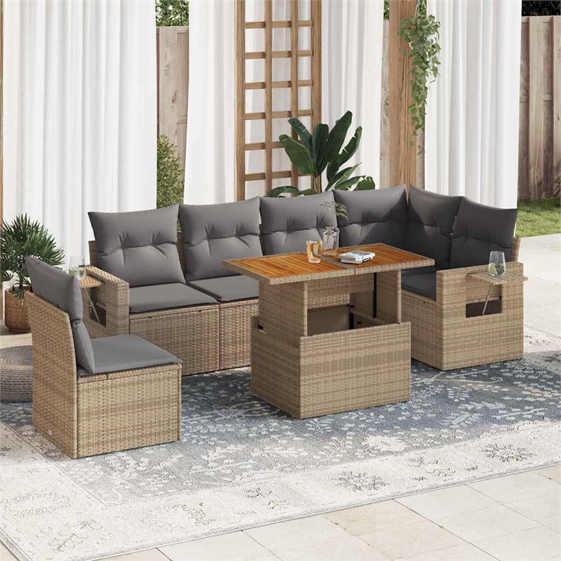 vidaXL 7 Piece Solid Acacia Wood Sofa Set in Gray/Beige