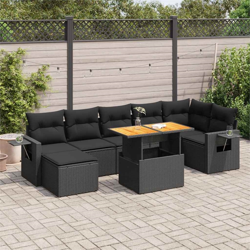 vidaXL 8 Piece Solid Acacia Wood Small Sofa Set in Black