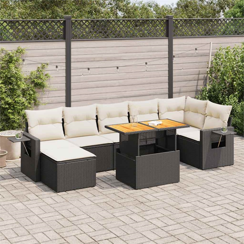 vidaXL 8 Piece Solid Acacia Wood Sofa Set in Black/White/Cream