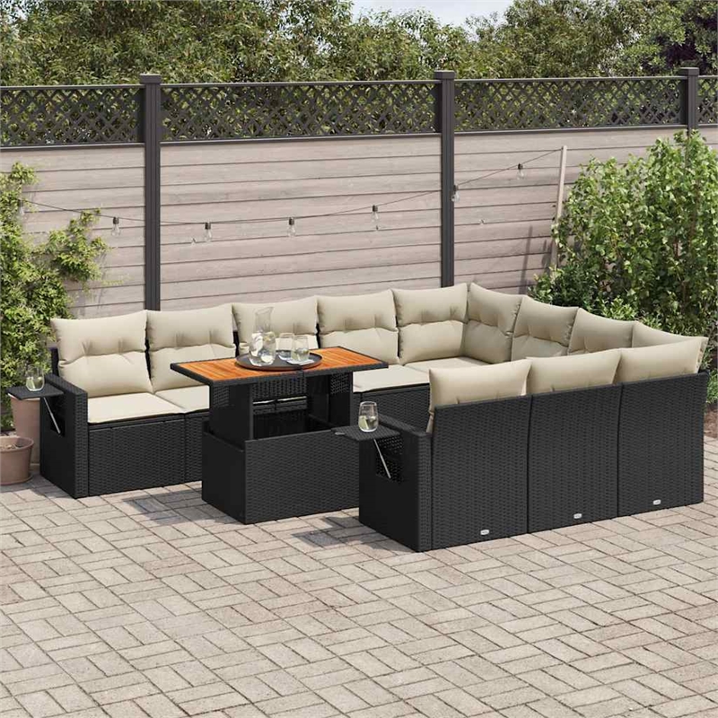 vidaXL 11 Piece Solid Acacia Wood Sofa Set in Black/White/Cream
