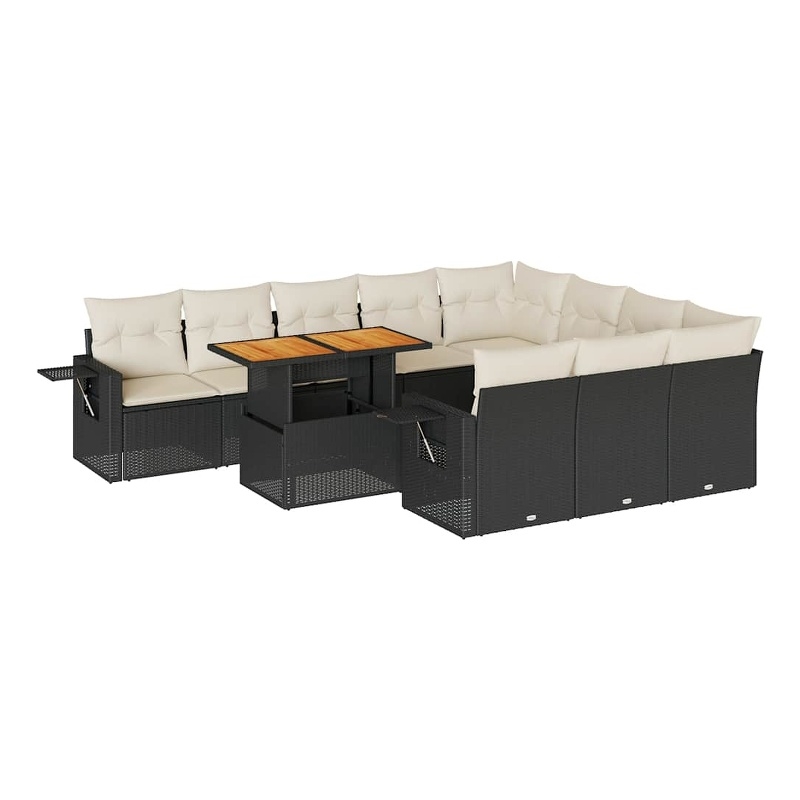 vidaXL 11 Piece Solid Acacia Wood Sofa Set in Black/White/Cream