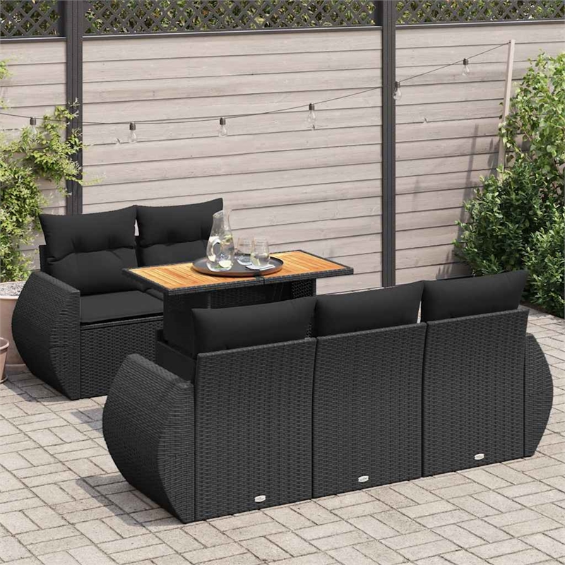 vidaXL 6 Piece Solid Acacia Wood Sofa Set in Black