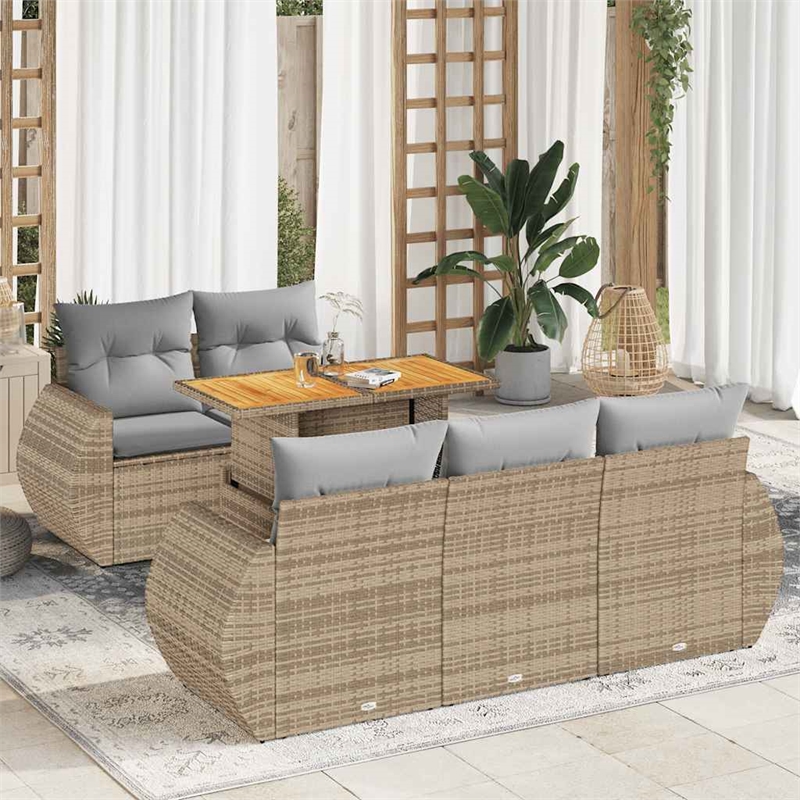 vidaXL 6 Piece Solid Acacia Wood Sofa Set in Gray/Beige
