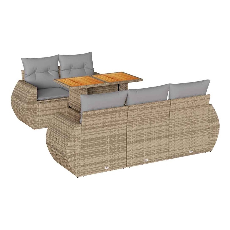 vidaXL 6 Piece Solid Acacia Wood Sofa Set in Gray/Beige