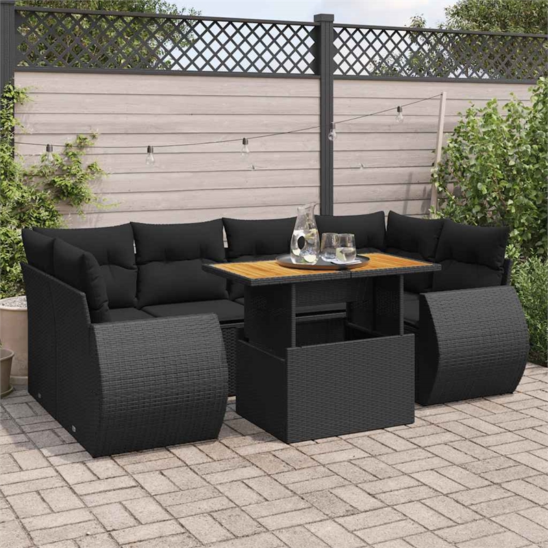 vidaXL 7 Piece Solid Acacia Wood Sofa Set in Black