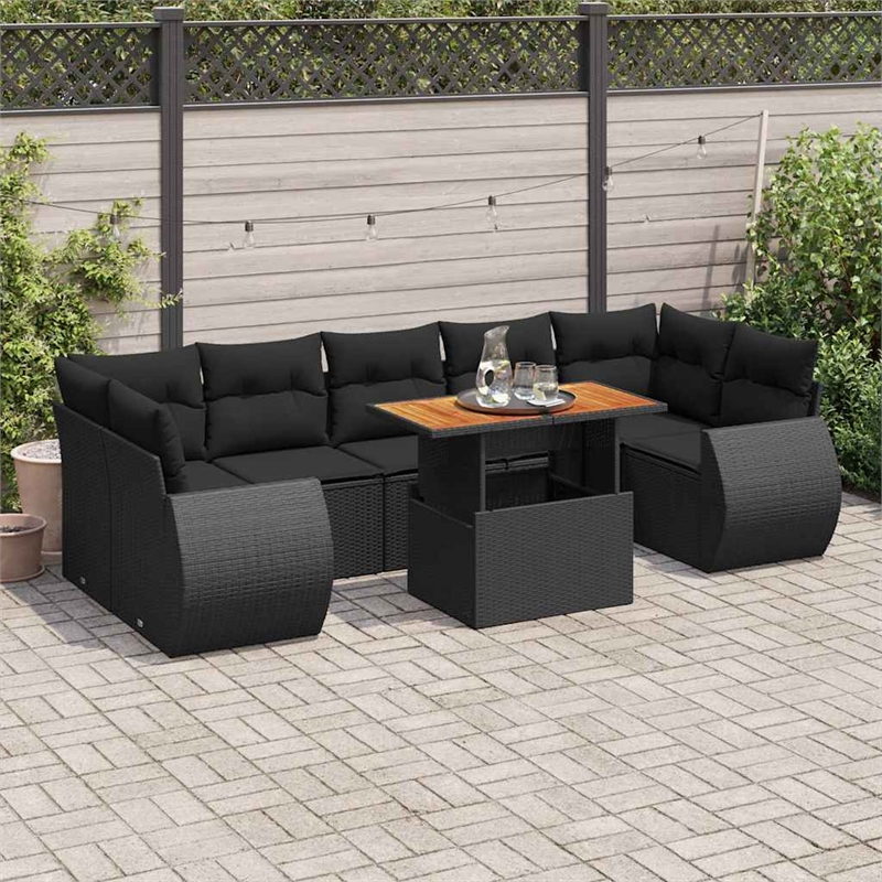 vidaXL 8 Piece Solid Acacia Wood Sofa Set in Black