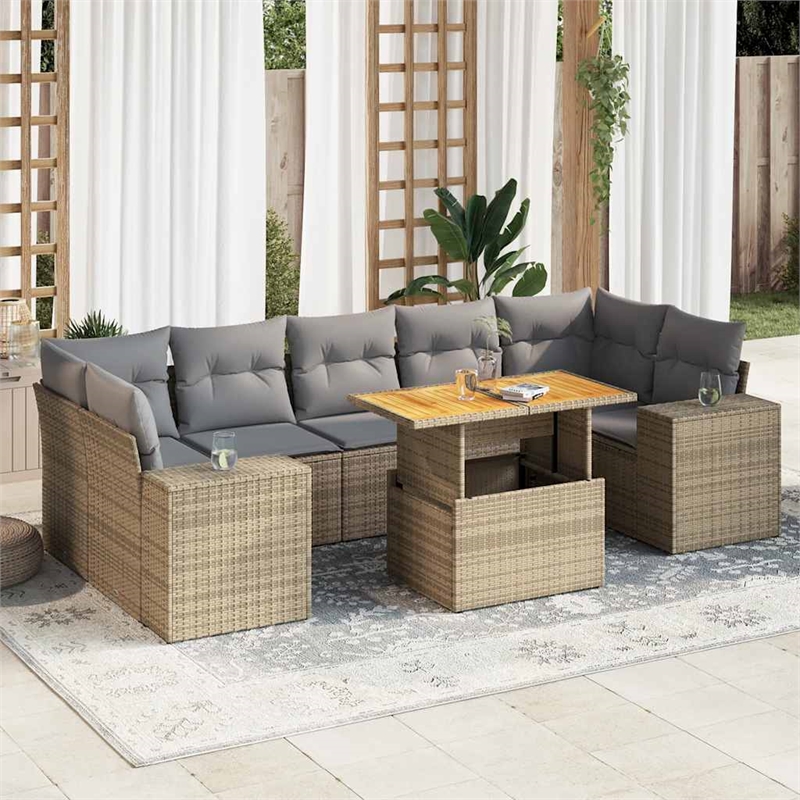 vidaXL 8 Piece Solid Acacia Wood Sofa Set in Gray/Beige