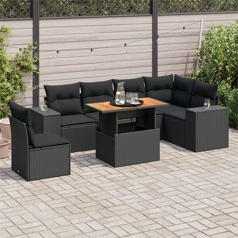 vidaXL 7 Piece Solid Acacia Wood Sofa Set in Black
