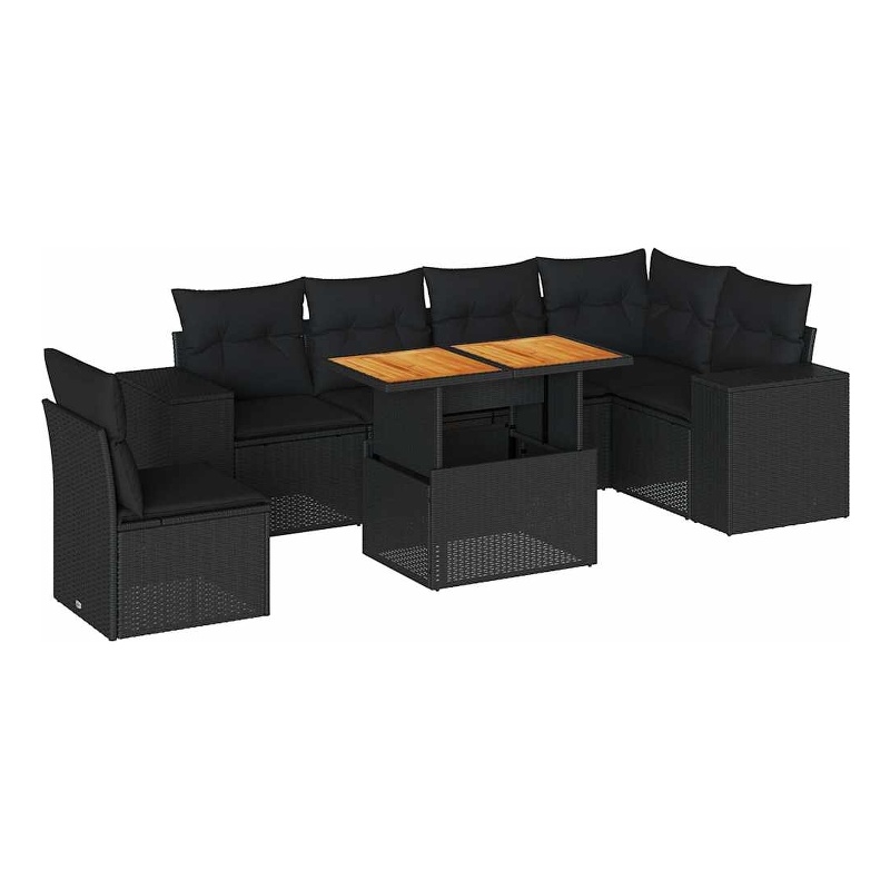 vidaXL 7 Piece Solid Acacia Wood Sofa Set in Black