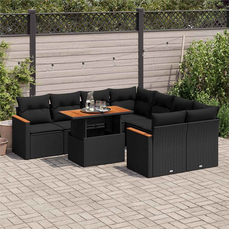 vidaXL 9 Piece Solid Acacia Wood Large Patio Sofa Set in Black