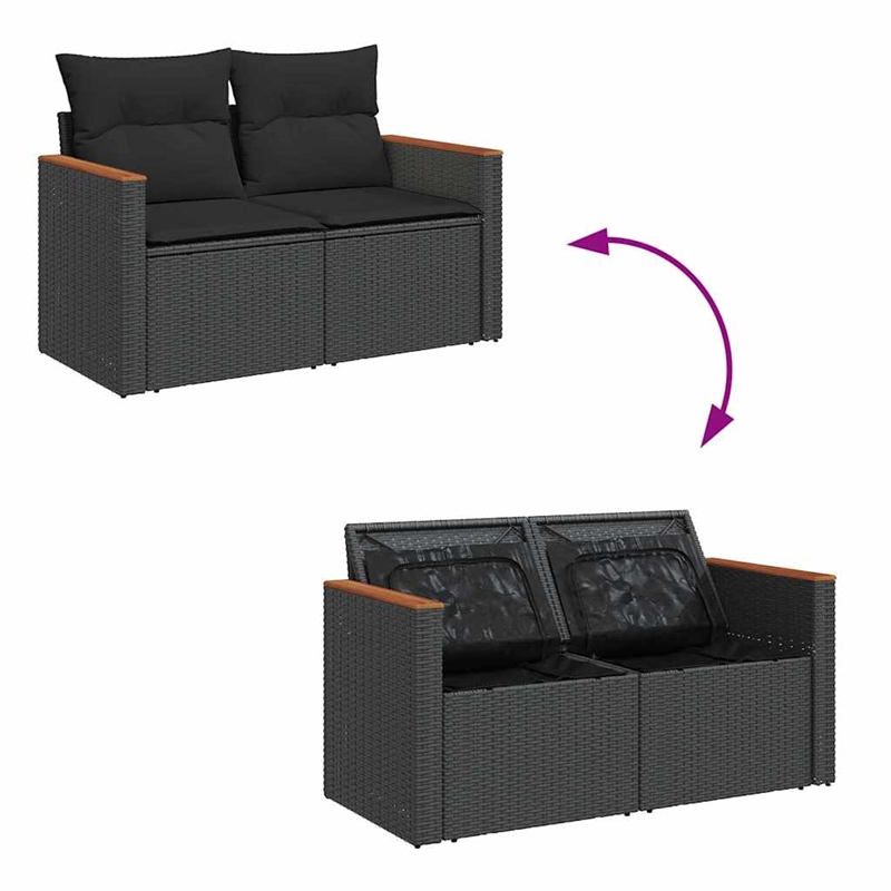 vidaXL 9 Piece Solid Acacia Wood Large Patio Sofa Set in Black
