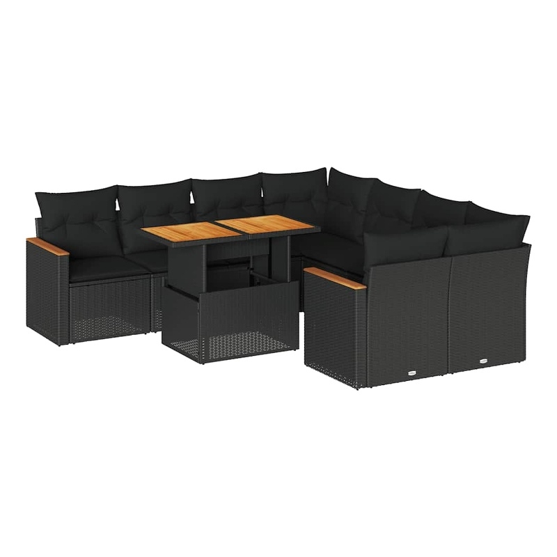 vidaXL 9 Piece Solid Acacia Wood Large Patio Sofa Set in Black
