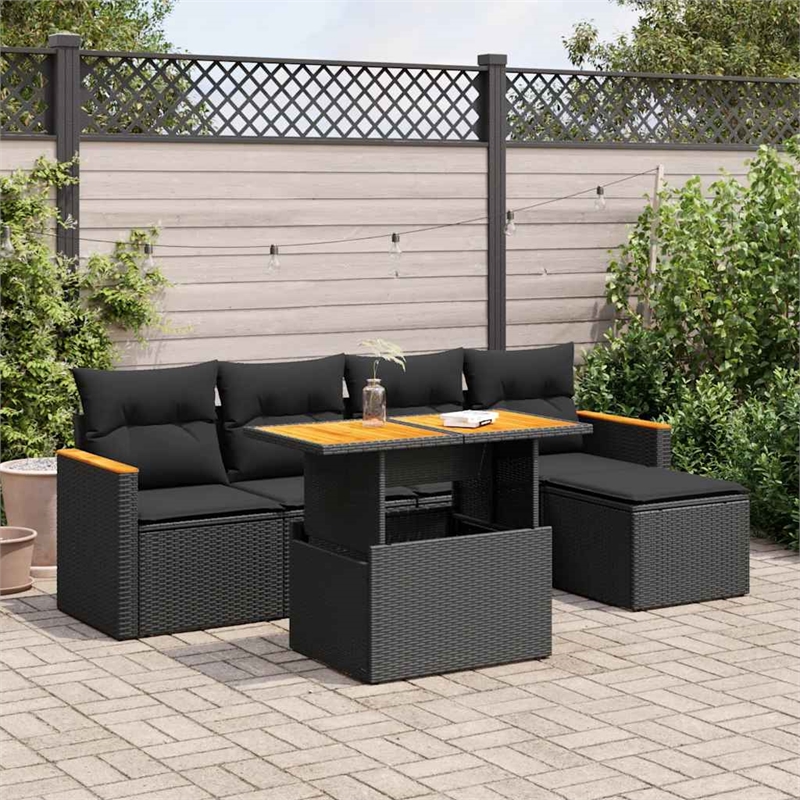 vidaXL 6 Piece Solid Acacia Wood Sofa Set in Black