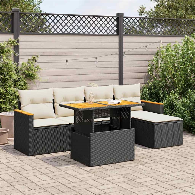 vidaXL 6 Piece Solid Acacia Wood Sofa Set in Black/White/Cream