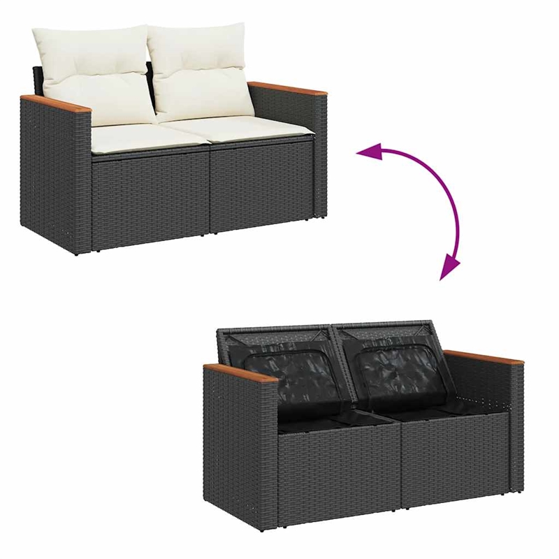 vidaXL 6 Piece Solid Acacia Wood Sofa Set in Black/White/Cream
