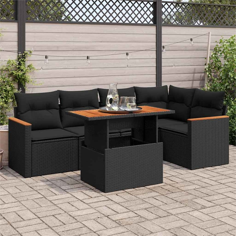 vidaXL 6 Piece Solid Acacia Wood Sofa Set in Black