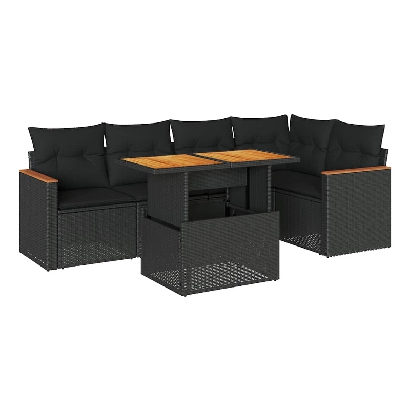 vidaXL 6 Piece Solid Acacia Wood Sofa Set in Black