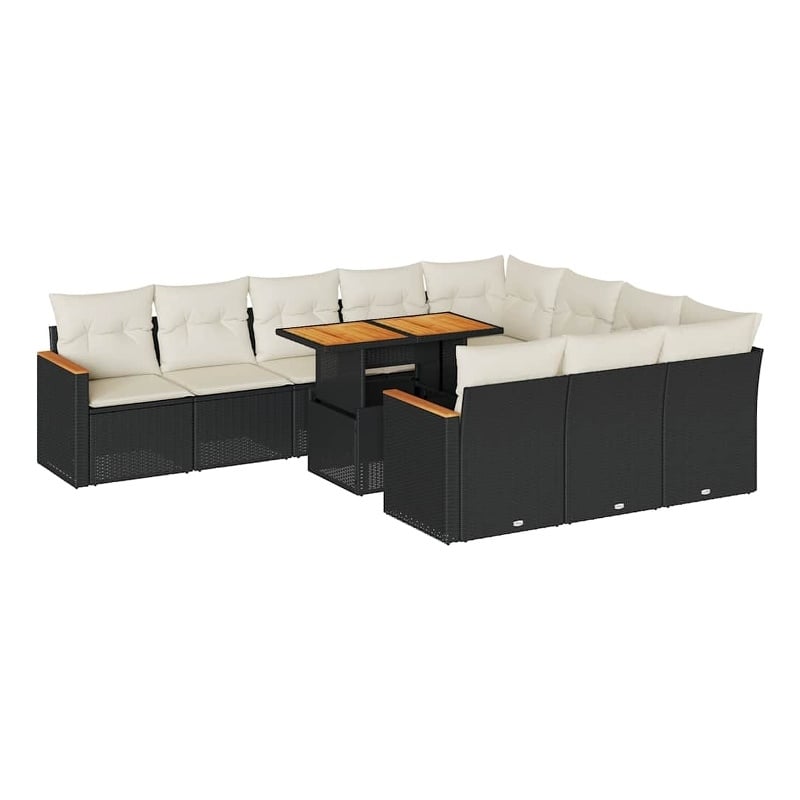 vidaXL 11 Piece Poly Rattan Large Sofa Set in Black/White/Cream