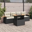 vidaXL 5 Piece Solid Acacia Wood Sofa Set in Black/White/Cream