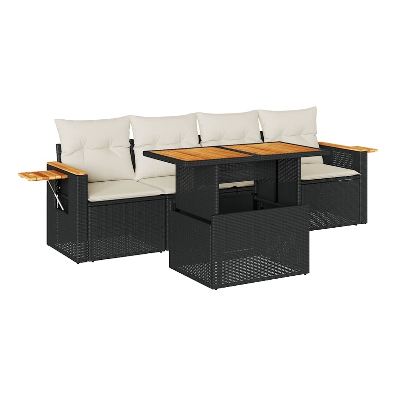 vidaXL 5 Piece Solid Acacia Wood Sofa Set in Black/White/Cream