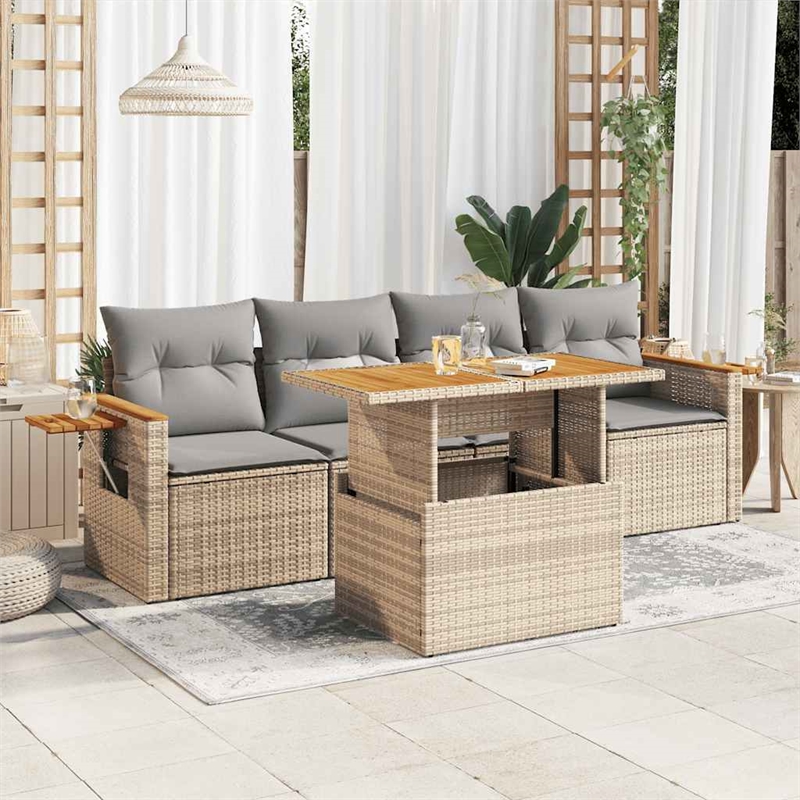 vidaXL 5 Piece Solid Acacia Wood Sofa Set in Gray/Beige