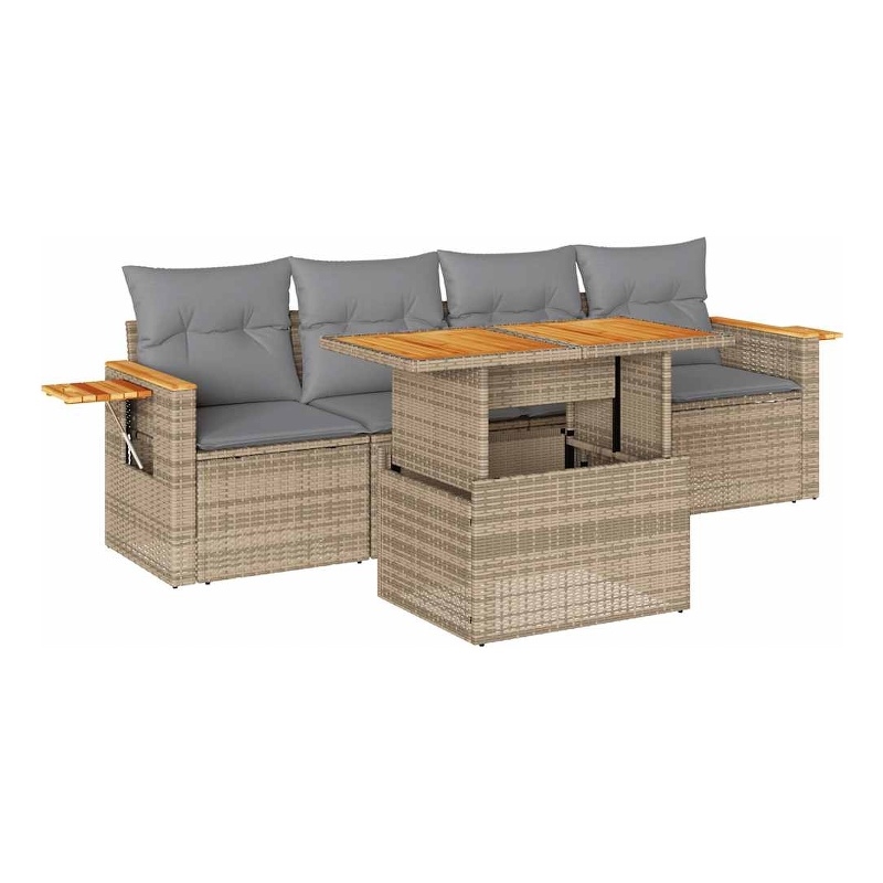 vidaXL 5 Piece Solid Acacia Wood Sofa Set in Gray/Beige