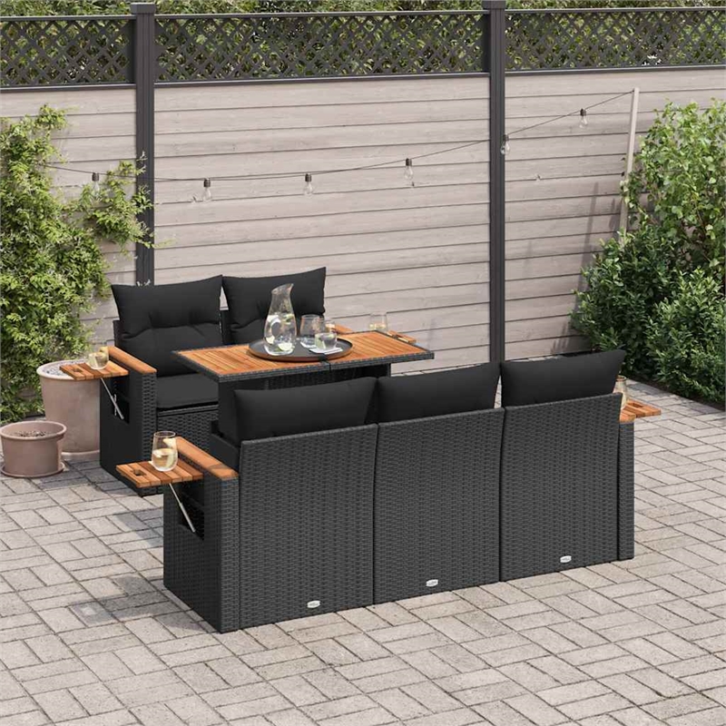 vidaXL 6 Piece Solid Acacia Wood Sofa Set in Black