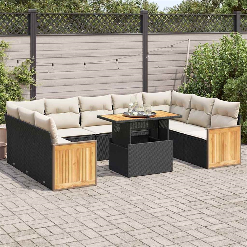 vidaXL 10 Piece Solid Acacia Wood Sofa Set in Black